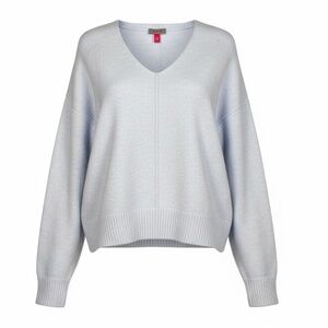 *New Vince Camuto V-Neck Pullover Sweater Womens M Baby Blue Seamed Long Sleeve